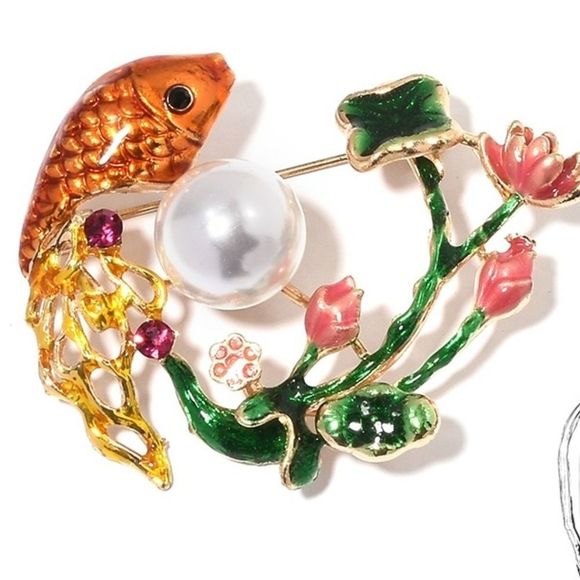 Beanie Hat Slouch Skull Cap Blue and Fish Brooch - Picture 3 of 3